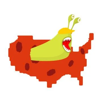 Worm eat map USA. Pests in America. Parasites in United States Stock Illustration