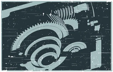 Worm gear with a differential close-up retro poster Illustrazione stock
