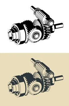 Worm gearbox with differential structure Illustrazione stock