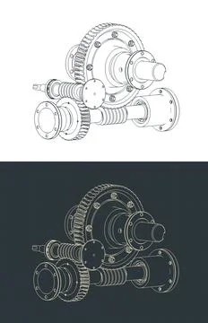 Worm gearbox mechanism and structure isometrivc drawings Stock Illustration