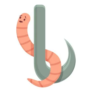 Worm on hook icon cartoon vector. Cute compost Stockillustratie