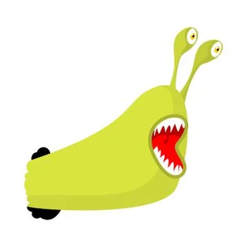 Worm parasite with teeth isolated. Caterpillar crawls out of hole. Slug templ Stock Illustration