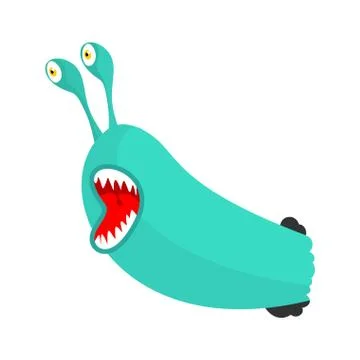 Worm parasite with teeth isolated. Caterpillar crawls out of hole. Slug templ Stock Illustration