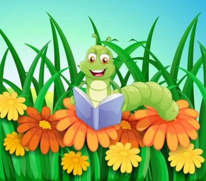A worm reading a book at the garden Stock Illustration