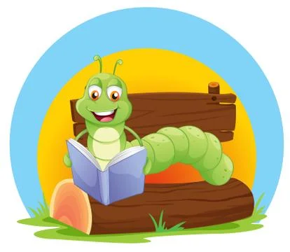 A worm reading a book Stock Illustration