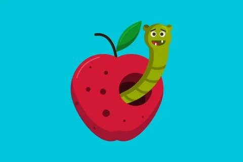 Worm in a Red Apple - Flat Design Stock Illustration
