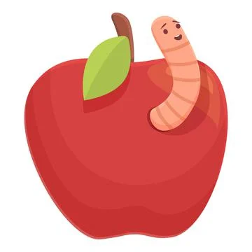 Worm in red apple icon cartoon vector. Cute soil Stock Illustration