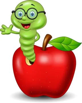 Worm with red apple Stock Illustration
