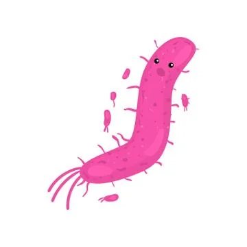 Worm-shaped pink bacterium or virus with many short legs closeup isolated on イラスト素材
