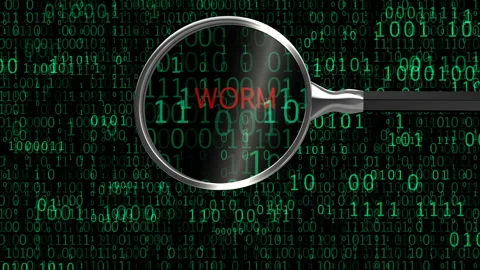 Worm trojan under digital magnifying glass, anti-virus finds malicious code Stock Footage 115177813