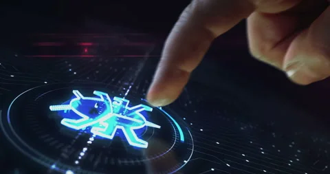 Worm virus cyberattack symbol digital 3d finger touch Stock Footage 343681892