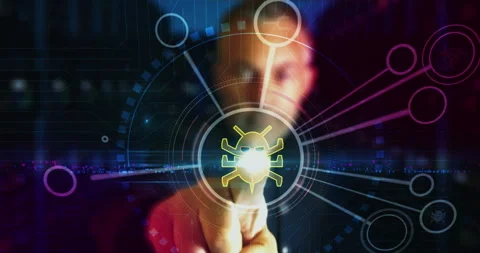 Worm virus cyberattack symbol digital 3d finger touch Stock Footage 344102756