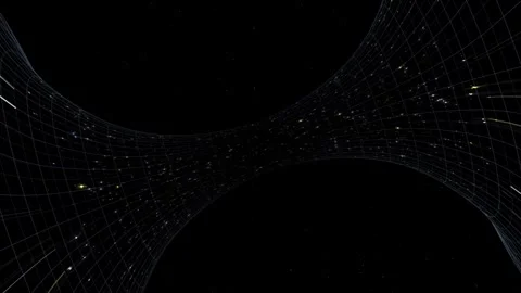 Wormhole Animation with Curved Spacetime Grid in Deep Space Stock Footage 312218533