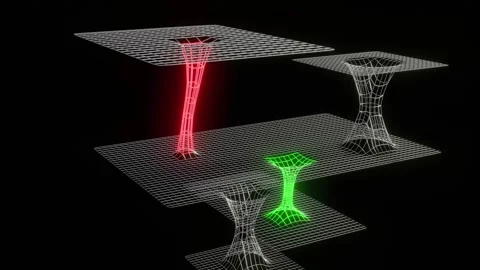 Wormhole network. Connections between lower, higher dimensions. 3d animation. 库存影片 333285501