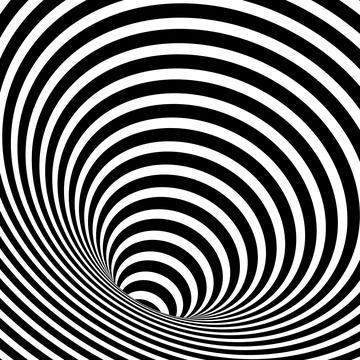 Wormhole Optical Illusion, Geometric Black and White Abstract Hypnotic Worm Hole Stock Illustration