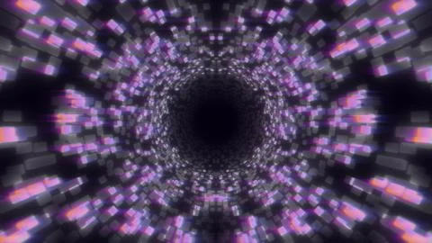 A wormhole through time and space. Abstract purple tunnel 4k Stock Illustration