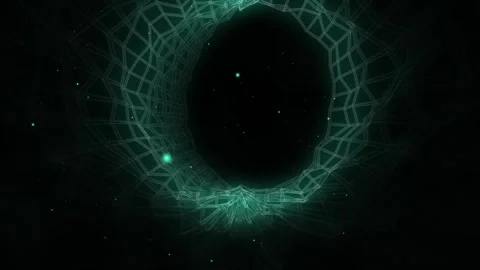 Wormhole vortex time travel through geometric grid tunnell 4k animation Stock Footage 243581991