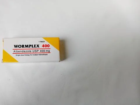 Wormplex 400 Tablets box on white background. Stock Photos