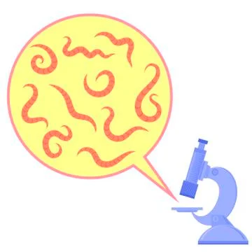 Worms and Microscope. Dangerous Bad Parasites. Ascarid, Helminth, Pinworm Stock Illustration