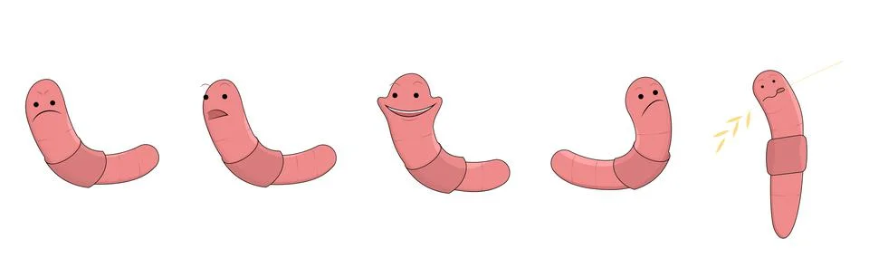 Worms characters set. Worms with different emotions. Stock Illustration