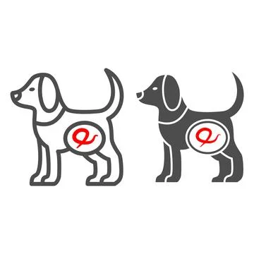 Worms in dogs line and solid icon, Diseases of pets concept, Worms intestinal Stock Illustration