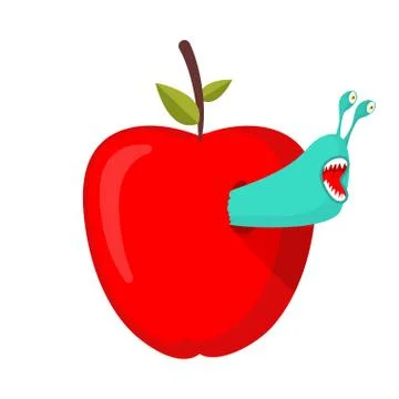 Worms eat red apple. Parasites Pests in fruit Stock Illustration