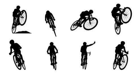 Worm's-Eye View Cyclist Silhouette Pack Stock Illustration