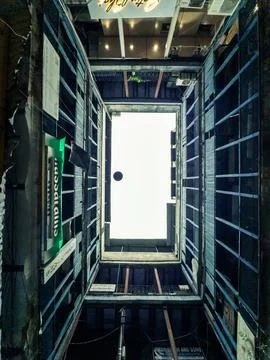 Worm’s-Eye View of Old Courtyard Haveli with Blue Balconies, Delhi Stock Photos