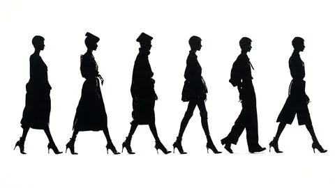 Worm's-Eye View Runway Walk Silhouette Pack Stock Illustration