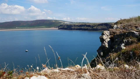 Worms Head Rhossili Welsh Sea Side Beautiful Wales Nature Stock Footage 207065051