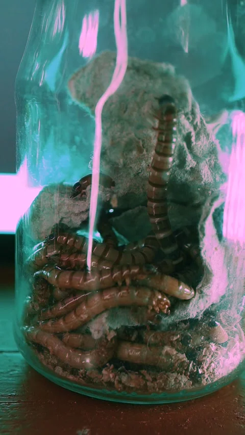 Worms move inside a glass jar Stock Footage 262753800