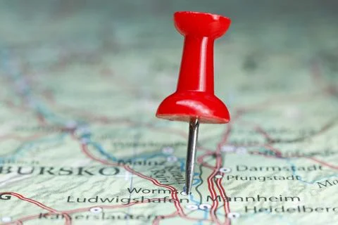 Worms pin on map of Germany Stock Photos