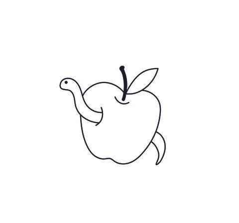 Wormy apple drawing Stock Illustration