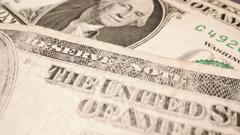 Worn 10-dollar USD banknote, extreme close-up with a sliding motion. 스톡 동영상 301446424