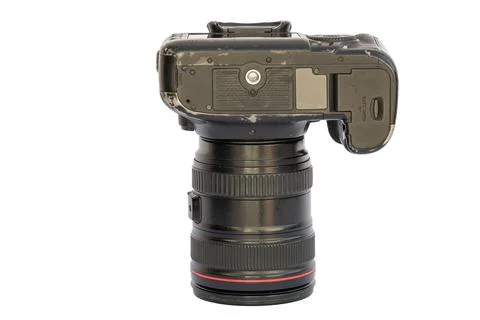 Worn Digital Camera with Lens on White Background Stock Photos