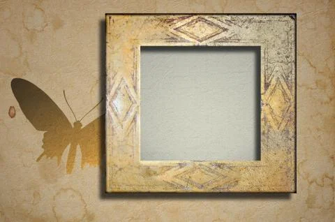 Worn marble frame with butterfly silhouettes Stock Illustration