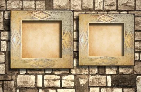 Worn marble frames on stone wall Stockillustratie