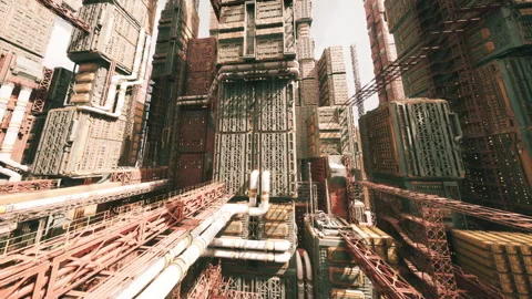 Worn metal frames guide rugged logistics through urban landscapes Stock Footage 331524803