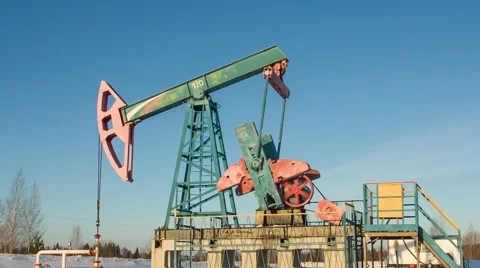 Worn oil pump (pumpjack) in Russia Stock Footage 44509641