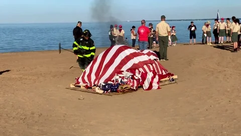 Worn out American flags being retired on Flag Day Stock Footage 197476923