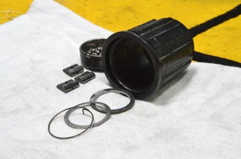 Worn-out bicycle bushing with spokes Stock Photos