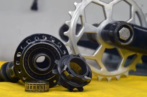 Worn-out bicycle bushing with spokes Stock Photos