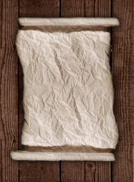 Worn parchment paper on a wooden rustic background Stock Illustration