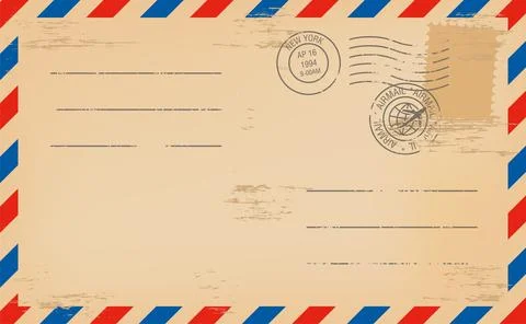 Worn postal envelope with seals and stamp template Stock Illustration