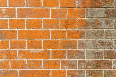 Worn Red Clay Brick Wall Old Texture. Grungy Brickwall Horizontal Background. Stock Photos