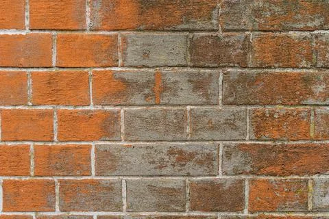 Worn Red Clay Brick Wall Old Texture. Grungy Brickwall Horizontal Background. Stock Photos