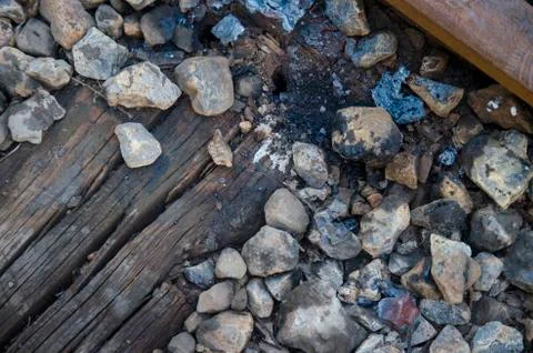 Worn Stones on Train Track Stock Photos
