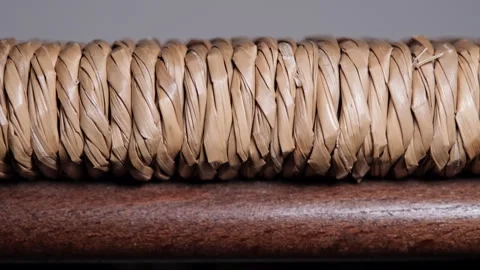 Worn Straw Texture Close-Up Rustic Detail from an Antique Chair Stock Footage 291312564