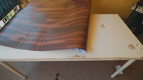 Worn Table with Wooden Pattern Surface Stock Footage 312503609