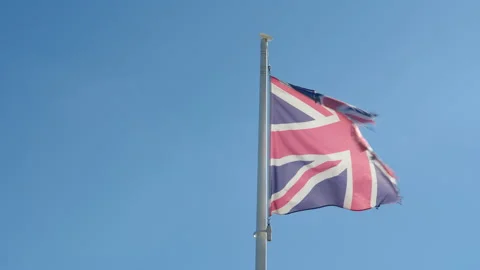 Worn Union Jack UK Flag Stock Footage 235976805